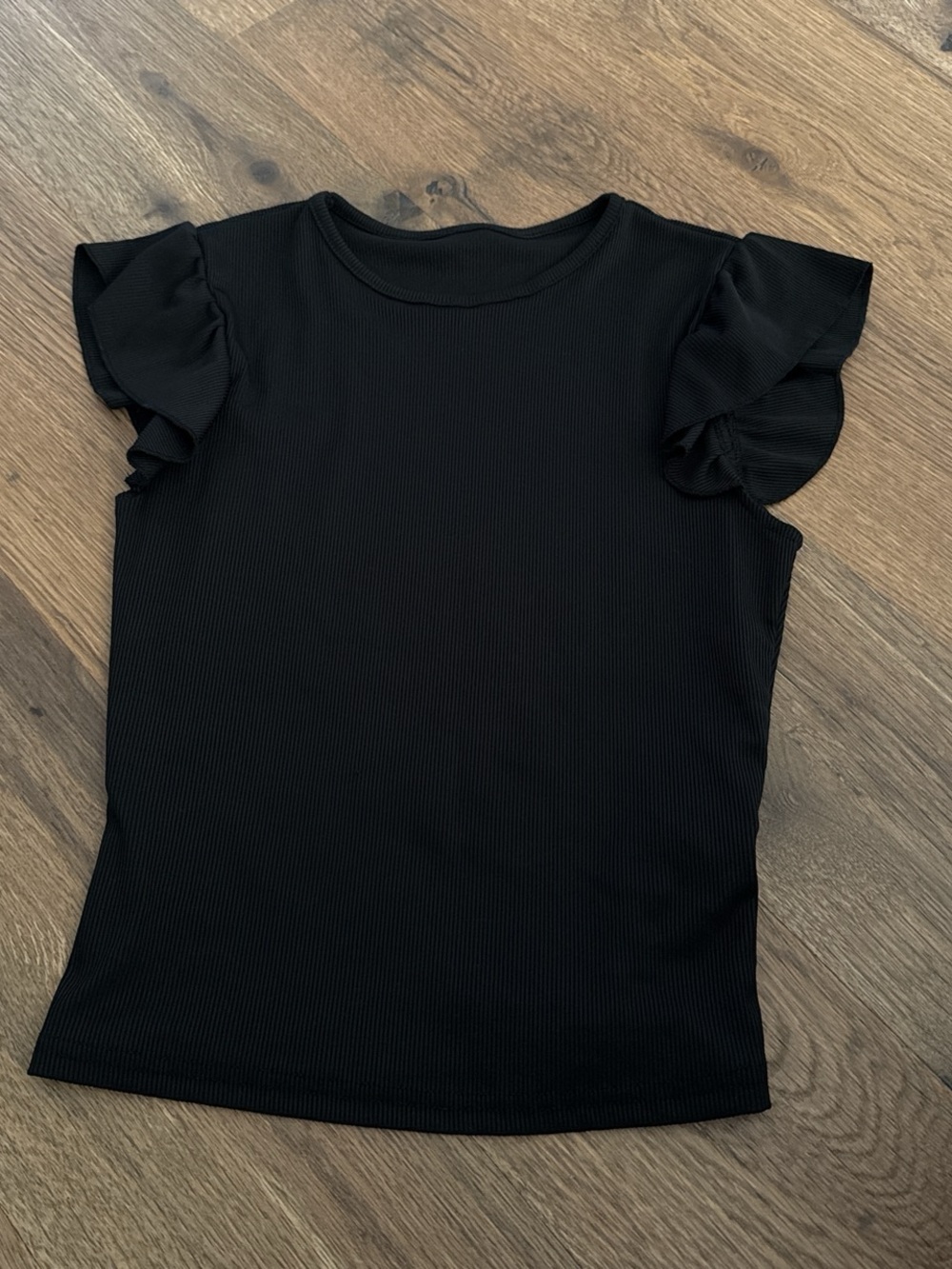 SHEIN Black Ruffle Short Sleeve Ribbed Tee